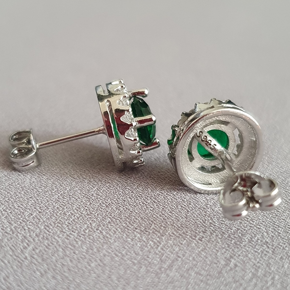 925 silver wedding green diamond earrings - Picture 3 of 4